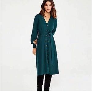 Ann Taylor Teal Button Front Sweater Dress